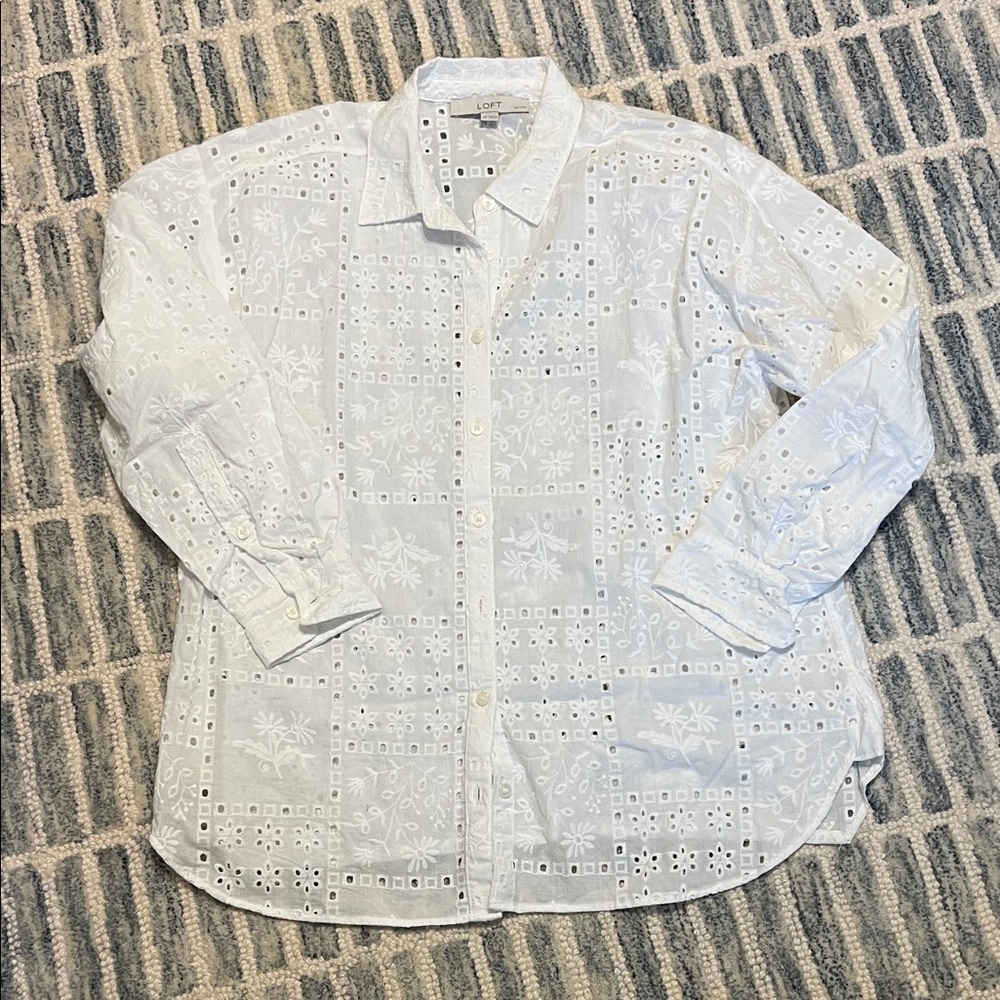 LOFT White Floral Eyelet Blouse
